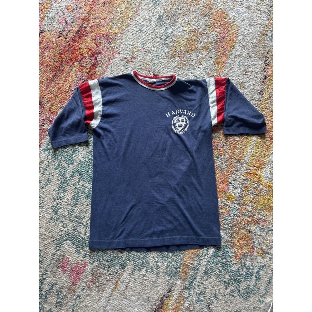 Vintage 70s Champion Harvard University Locker Room Tops Ringer T-Shirt Large - Picture 1 of 4